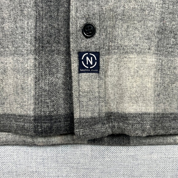 Vintage Y2K Nautica Jeans Heavy Flannel Shirt Jac Mens Large Gray Plaid Shacket - Picture 10 of 11